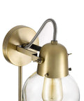 Mid Century Modern Glass Globe Plug In Wall Sconce With LED Bulb, Gold Satin Brass Finish, Adjustable Clear Glass Shade
