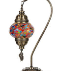 Artisan Turkish Glass Mosaic Table Lamp With Tiffany Style Multicolor Globe, Boho Bedside Cozy Glow Vibe, Antique Brass Finish