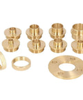 Beefed Up Brass Router Template Guide Bushing Kit With Lock Nut Adapter includes brass rings and locking nuts for precise woodworking.