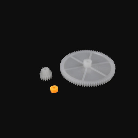 Awesome 200 Piece Plastic Gear Set For DIY Robots And Toys Including Crown Gears, Spur Gears, Worm Gears And Reduction Gears With 0.8 To 3 mm Aperture And 2 Mm, Compatible With Motor Gears For Robots, Cars, Boats, Planes And Projects - Image of three assorted plastic gears on black background