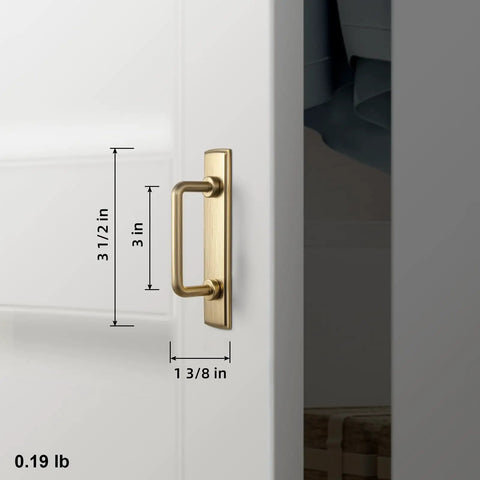Champagne Bronze Cabinet Pulls With Escutcheon Backplates, Sleek 3 Inch Hole Center Modern Kitchen Drawer Handles on door