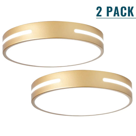 Two gold 12 Inch LED Flush Mount Ceiling Light Two Pack Dimmable 24W 2400 Lumens Close To Ceiling With 5CCT Color Temp