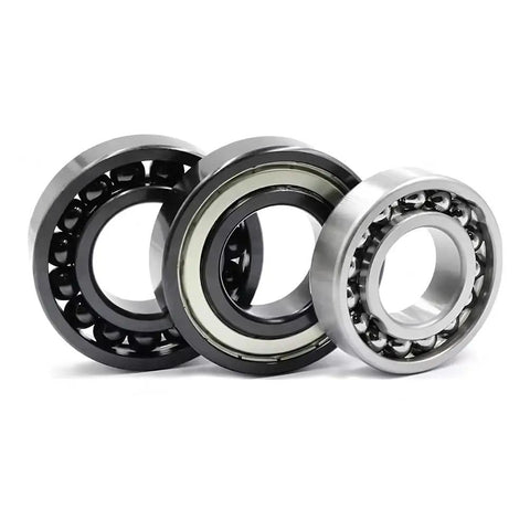 Three Single Pack 6203 ZZ High Temperature Deep Groove Ball Bearings showcasing different views for radial and moderate axial loads.