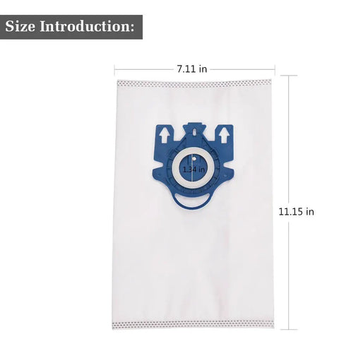 15 Packs Air Clean Dust Bags Replacement For GN Vacuum Bags with dimensions labeled 7.11 x 11.15 inches and blue locking collar
