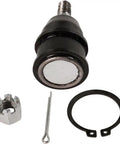 Acura MDX Front Lower Ball Joint Replacement 2001-2006 Front Left or Right Fits 3.5L Also Fits Honda Pilot 2003-2008 Built Tough With Steel and Forged Aluminum for Beefed Up Strength, Smooth Steering, and Long Haul Reliability. Black front lower ball joint with castle nut and cotter pin