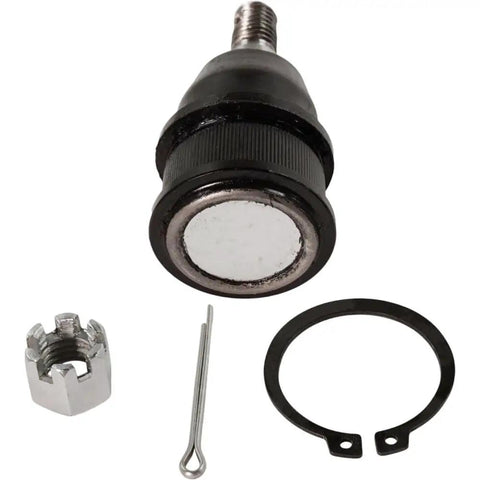 Acura MDX Front Lower Ball Joint Replacement 2001-2006 Front Left or Right Fits 3.5L Also Fits Honda Pilot 2003-2008 Built Tough With Steel and Forged Aluminum for Beefed Up Strength, Smooth Steering, and Long Haul Reliability. Black front lower ball joint with castle nut and cotter pin