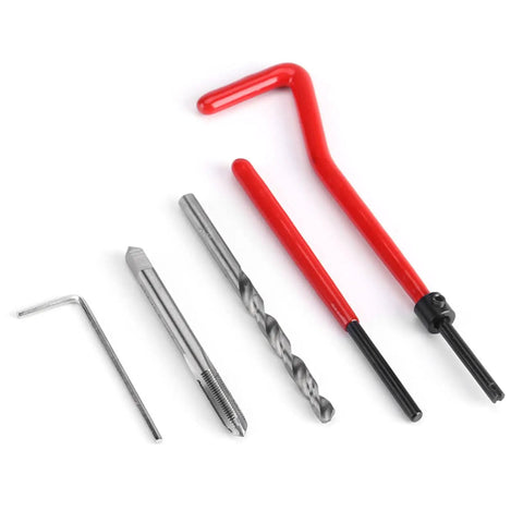 Thread Repair Kit With 30 Piece Insert Tool Set M5 For Restoring Damaged Internal Threads And DIY Field Repairs With Wire Inserts Installation Wrench Drill Bit And Lug Breaker Tool In Durable Stainless Steel, red handle tools