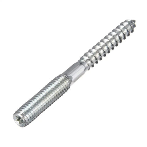 M8 Zinc Plated Hanger Bolts 8 Pack Double Headed Screws Heavy Duty Carbon Steel With Self Tapping Ends Perfect For Furniture Legs Built Rock Solid For Dead Simple Install, close-up of a single bolt.