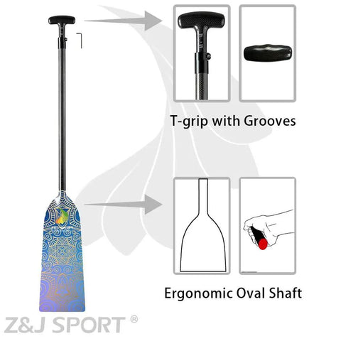 Beast Pro Grade Carbon Fiber Dragon Boat Paddle With Adjustable T Handle, IDBF Approved Race Paddle, Graphic Design, 43 to 52 Inches