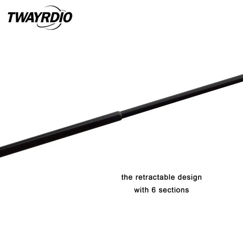 Close-up of the 42-inch Dual Band Telescopic Ham Radio Antenna 42 Inch Extendable VHF UHF Long Range Replacement Antenna with retractable sections.