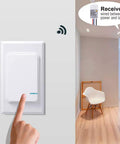 Wireless Light Switch And Receiver Kit With Remote Control, Plug In, No Wiring Or WiFi Needed, Wall Plate Mount in modern room.