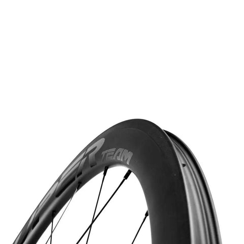 Close-up view of rim from Beefy 50mm Deep Carbon Wheelset Tubeless Ready With Basalt Braking Surface EN And UCI Approved Dual Novatec