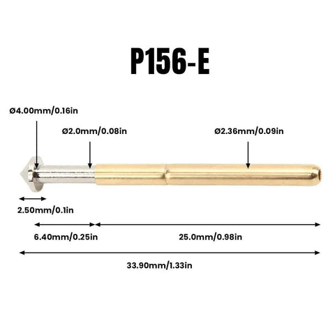 High Accuracy Round Pogo Pins Set Of 100Pcs For PCB Board Testing P156-E Test Probes Dimensional Diagram