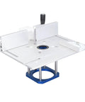 Must Have Router Table Lift Kit Featuring Smooth Adjustable Aluminum Platform And No Sweat Install Woodworking Insert Base Plate For 64mm To 65mm Routers, top view showing aluminum design and adjustment features.