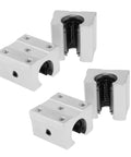 Hardcore Linear Rail Guide Kit With 2 Rails And 4 Blocks 1200mm SBR20 showing four silver blocks with sealed bearings.