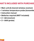 Dual Zone Temperature Probe Kit With Wireless Readings And Remote Sensor Pro Grade Digital Thermometer package contents