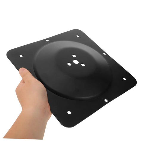 Rock Solid Iron Furniture Leg Mounting Plates Replacement Bracket Hardware for Couch Sofa and Tables, black iron bracket held in hand.