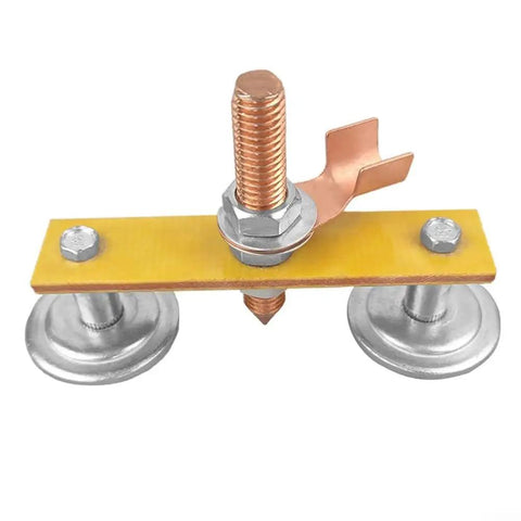 Solid Double Head Magnetic Welding Clamps With Heavy Duty Adsorption And Grounding That Grip Tight For Professional Jobs, No More Slippage When You Need Them Most To Clamp Up To 3 Kg Securely Every Single Time, showing a detailed view of the clamp's metal base and secure features.