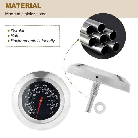 Three Inch Face 1000F BBQ Thermometer Temperature Gauge For Charcoal Grill And Smoker Stainless Steel Dial details and materials
