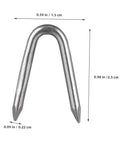 U Shaped Garden Stakes And Fixing Nails Set For Fences And Ground Anchors Pro Grade 100 Piece U Nails, silver color, dimensions shown.