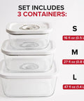 Glass Vacuum Seal Food Storage Containers 3-Piece Set For Fridge And Freezer Airtight No-Fuss Glass Containers Stack