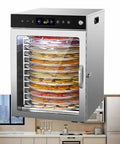 12 Tray Stainless Steel Food Dehydrator With Digital Display And 800 Watt Heating Element Drying Fruits Vegetables Herbs Nuts And Jerky Clear Front Window Pull Out Trays For Home Or Side Hustles No Sweat Setup in kitchen setting.