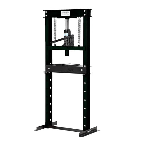 Tough As Nails 12 Ton Hydraulic Shop Press With Adjustable Work Table And Press Plates For Serious Garage Repairs Bearing Removal And Custom Metalworking Projects Black, front view showcasing steel construction.