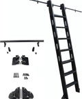 Built Different Library Ladder Sliding Rail Hardware Kit For 10 Foot Tracks, includes black carbon steel rail and smooth rollers.