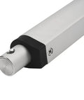 Close-up of 12V Mini Linear Electric Actuator With 1 Inch Stroke And 50 Lbs Force, Ultra Compact For Tight Spaces, metal housing detail.