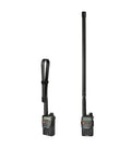 Dual Band VHF UHF 136 520 MHz Foldable CS Tactical Ham Radio Antenna 18.5 Inch SMA Female next to handheld radio