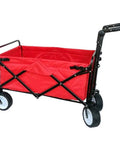 Collapsible Wagon Cart With Foldable Wheels Portable Trolley For Garden And Beach with red fabric and black steel frame