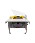 Heavy Duty 750W Electric Mini Table Saw With 5 Pcs Premium Blades For Rock Solid Woodworking Cutting Polishing And Carving Desktop Router Alternative front view with spinning blade
