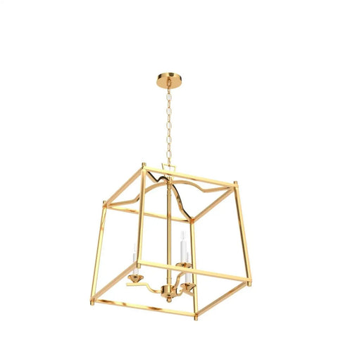 Gold Lantern Chandelier Three Light Pendant Lighting For Kitchen Island And Dining Room In Antique Brushed Gold Finish