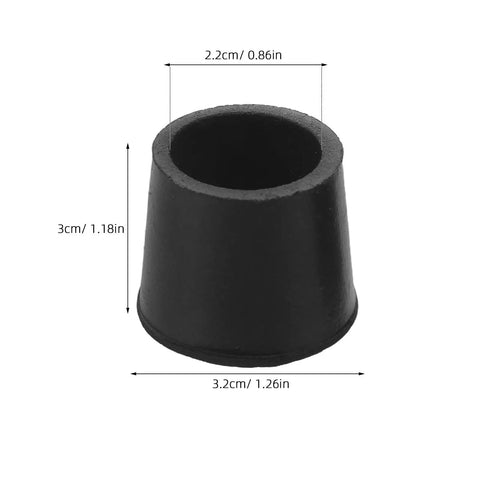 Close-up of a single Non Slip Rubber Feet Caps For Ironing Board, showing dimensions, black color, easy slip on fit.