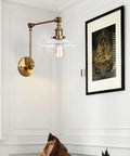 Top Tier Adjustable Swing Arm Wall Sconce With Hand Blown Glass Shade And Hella Bright Up Down Ambient Glow E27 Bulb Suits Bedroom Bedside And Study Reading In Cool Green Bronze, mounted on wall.