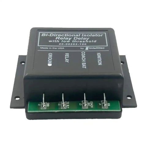 RV Battery Isolator Relay Delay With 2 Terminals Copper Contacts And Screw Connector 13.1V 10A Bi Directional Front View