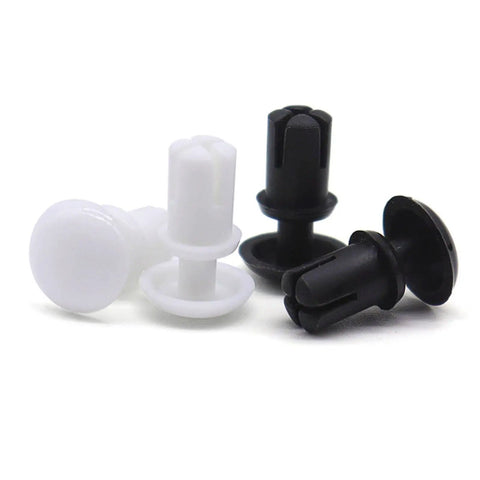 Heavy Duty Nylon Push Button Rivets And Insulated Snap Fasteners For PC Boards, black and white plastic rivets for secure fittings.