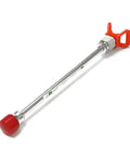 Universal Airless Paint Sprayer Extension Pole Featuring Slick Aluminum Build And Tight Seal Quick Change Handle Attachment For Smooth Finish Long Reach No Muss No Fuss Setup For Pro Crews And Weekend Warriors Ready To Rock And Get It Done Fast, showing long aluminum shaft with red handle.