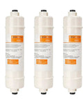 Pack Of Three 10 Inch Inline Resin Filters With Quarter Inch Quick Connect, designed to combat hard water issues in appliances.