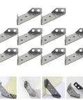 10 Pack Stainless Steel Trapezoid Corner Brackets For Shelves And Cabinets Heavy Duty Shelf Supports, porous positioning, shown in use