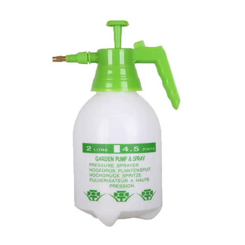 68oz Portable Garden Pump Sprayer For Yard And Lawn Care, Adjustable Brass Nozzle, white bottle with green handle and nozzle