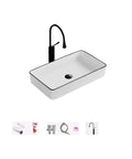 USZWBY Vessel Sinks Small Apartment Bathroom Balcony Ceramic Wash Basin Above The Nordic Simple Black Edge with faucet on top.