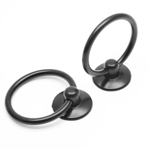 10 Pcs Black Ring Pull Handles for Cabinets and Dresser Drawers Single Hole One And Three Quarter Inch Zinc Alloy Knobs shown in pair