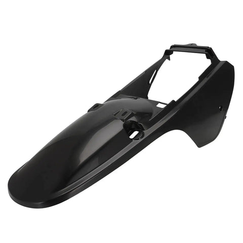 Close-up of PW80 Plastics Kit black rear fender for dirt bike, part of the front fender rear fender gas tank seat replacement.