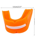 Sports Mouth Guard For Youth And Adults Double Sided Gum Shield Ideal For Football Basketball Boxing MMA Hockey Teeth Protector And Grind Prevention In High Intensity Sports, shown in orange with dimensions