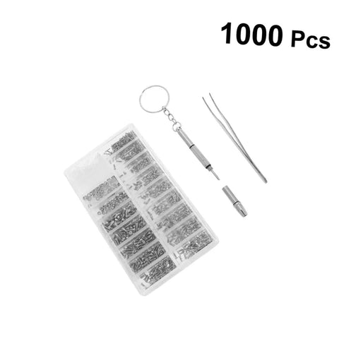 Premium Stainless Steel Micro Screw Kit With Tiny Screwdriver And Tweezers Dead Simple Glasses And Watch Repairs with 1000 pcs set.