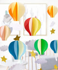 Colorful Hot Air Balloon Paper Decorations 4 Pack with Clouds and Stars Hanging Garland for Kids Room Decor and Party Backdrops