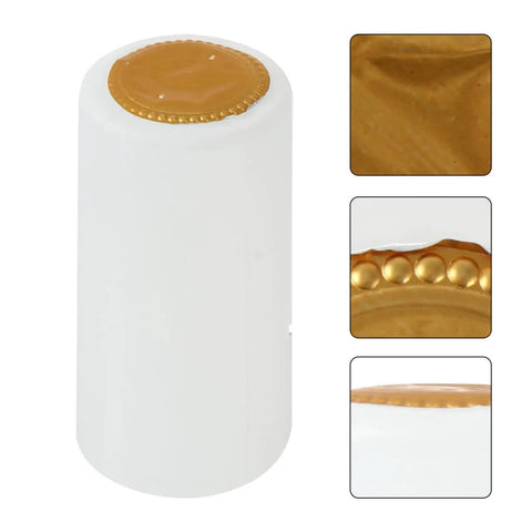 100 Pack White Pvc Heat Shrink Bottle Caps Wine Sealing Film Liquor Capsule Wraps For Spirits And Homebrew 1.2 X 2.4 Inch white cap with gold top