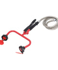 Emergency Eye Wash Unit With Faucet Mounted Sink And Double Gate for lab and industrial use, red handle and hose detail