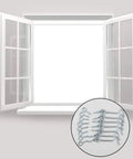 Top Shelf 8 Pack Zinc Coated Steel Window And Door Hooks Paired With Classic Eye Latches Includes Full Mounting Screws displayed on a window.